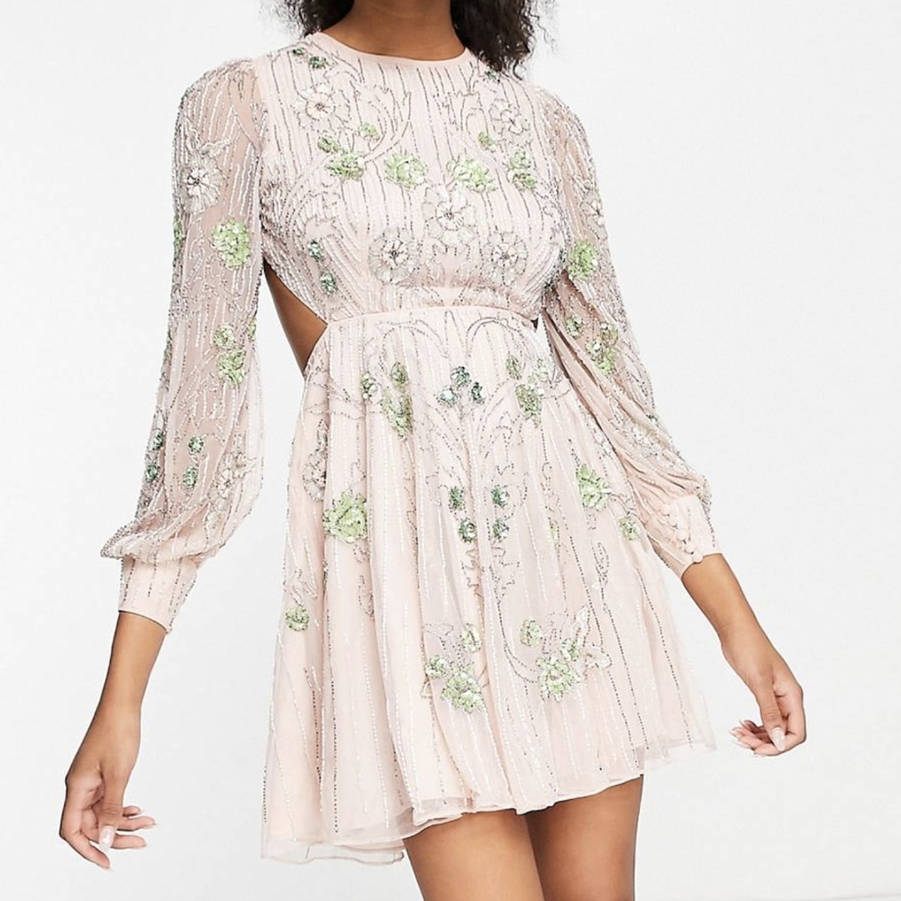 NEW WITH TAGS: ASOS floral beaded light pink dress